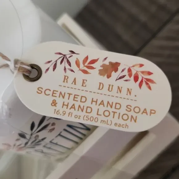 🍁🍎Rae Dunn "Autumn Greetings" Hand Soap & Lotion Duo Cranberry Apple Scented - Picture 2 of 4